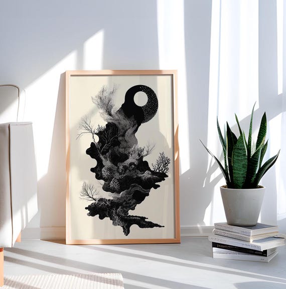Gothic Moonrise Art Print Dark Boho Abstract Celestial Wall Decor