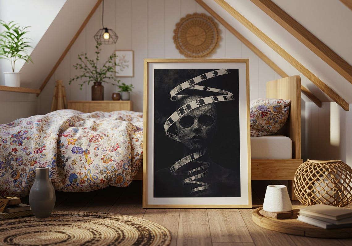 Surreal Film Strip Face Dark Cinematic Noir Horror Style Wall Art - Image 2