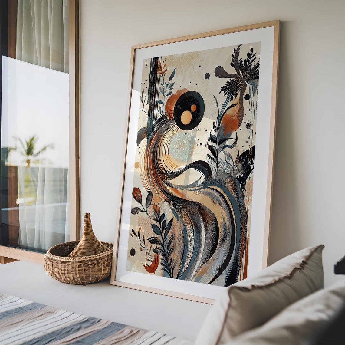 Swirling Wave Botanical Abstract Art Print Black Copper Moon - Image 4