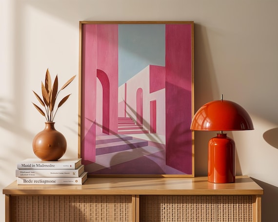 Modern Architectural Art Print Pink Minimalist Abstract Poster Dreamy Geometric Wall Contemporary Home Decor