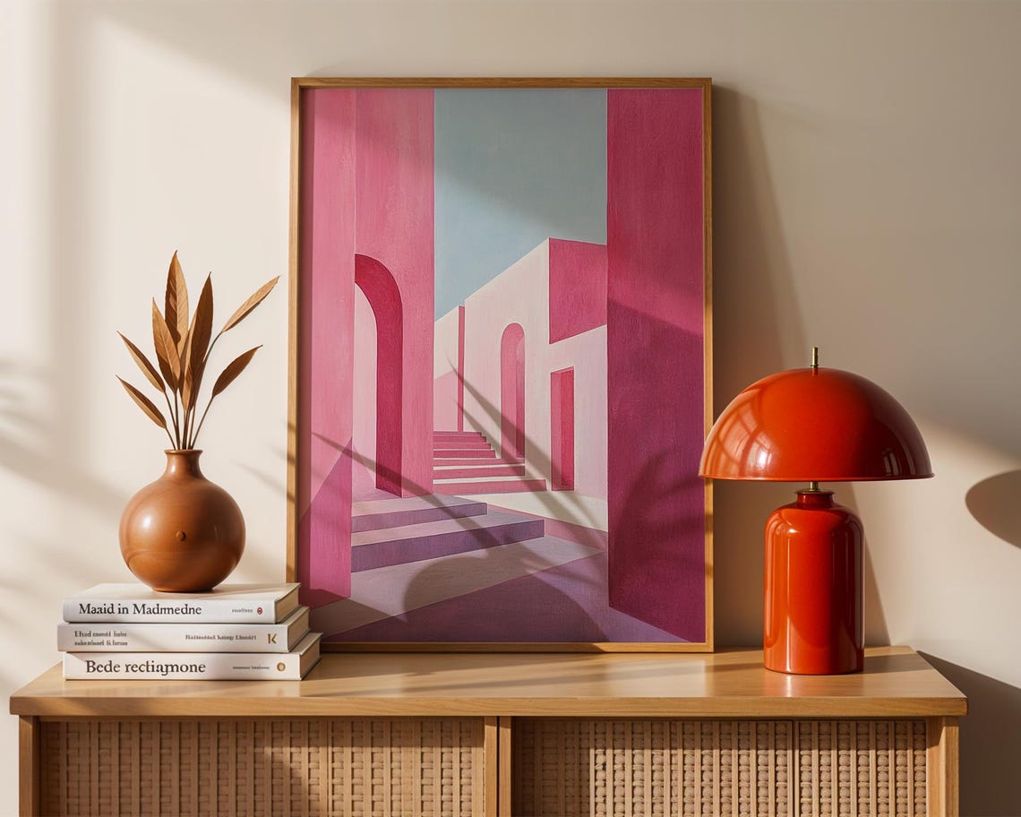 Pink Minimalist Architecture Abstract Dreamy Geometric Art Print