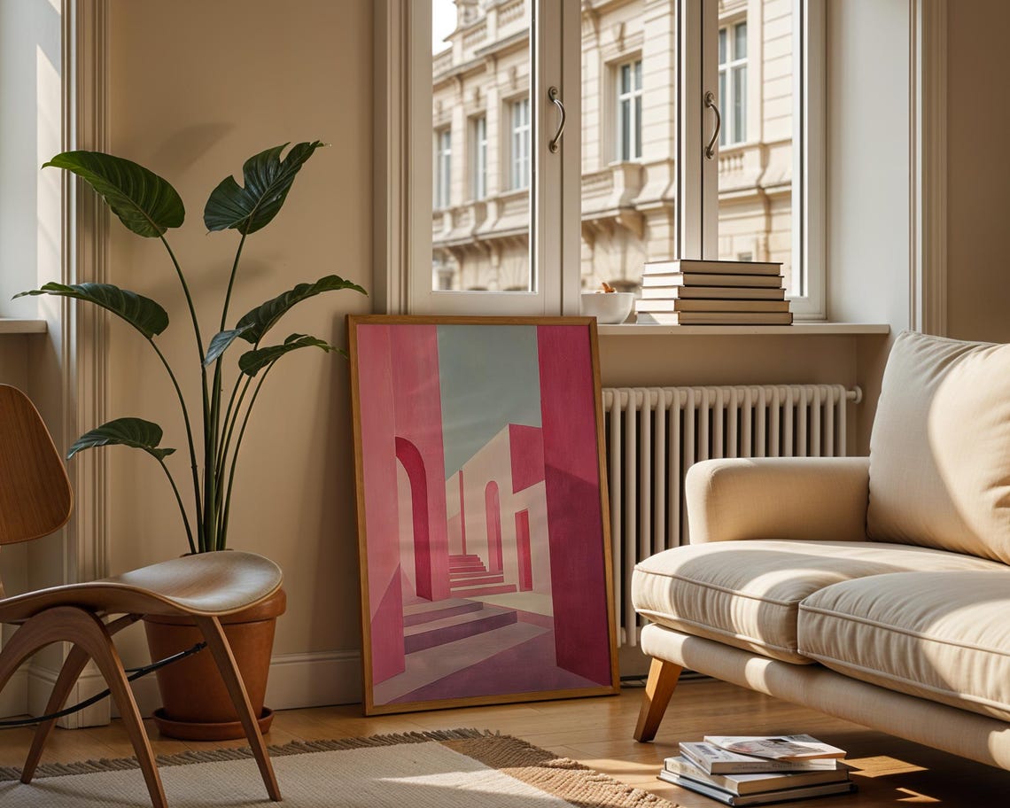 Pink Minimalist Architecture Abstract Dreamy Geometric Art Print - Image 2