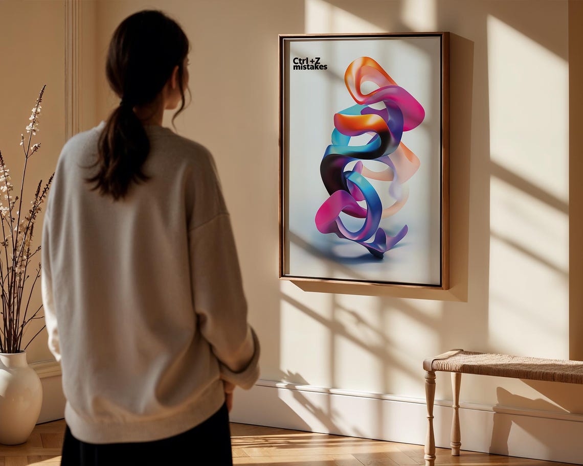 Funny Ctrl+Z Mistakes Quote Colorful 3D Ribbon Swirl Art Poster - Image 3
