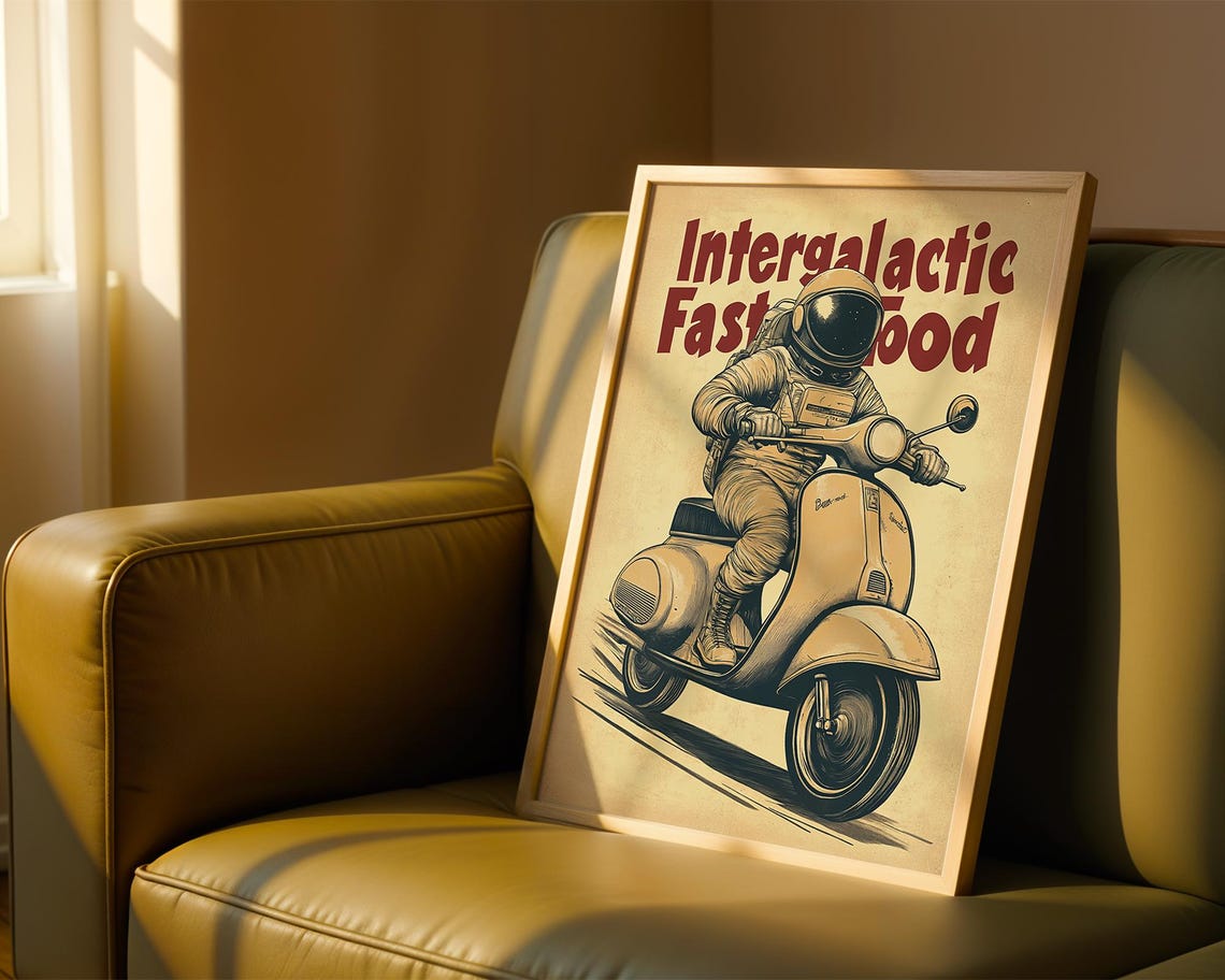 Retro Space Astronaut Art Print Vintage Scifi Biker Poster Funny Outer Wall Futuristic Diner Decor - Image 5