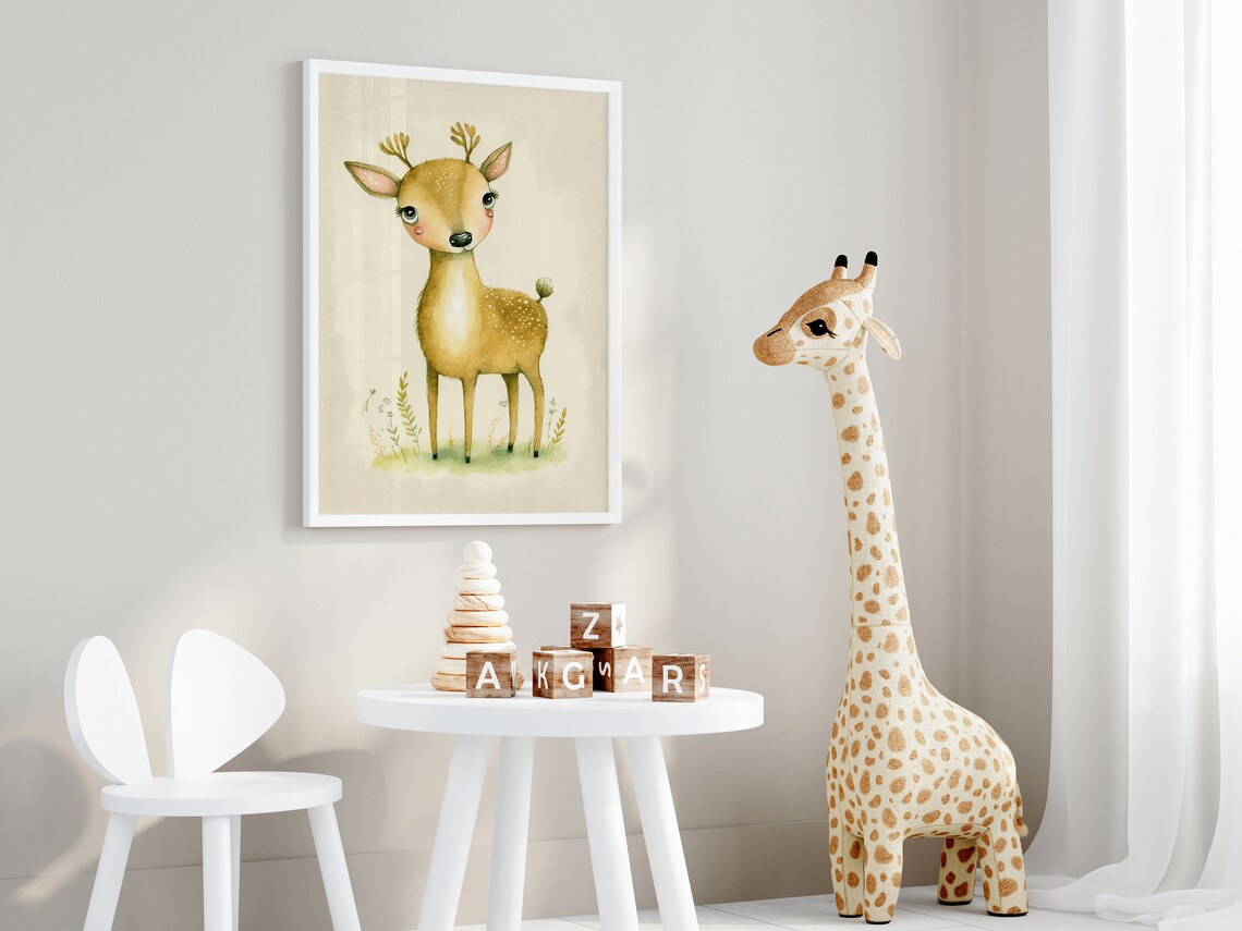 Cute Baby Deer Fawn in Watercolor Nursery Woodland Art Print - Image 4