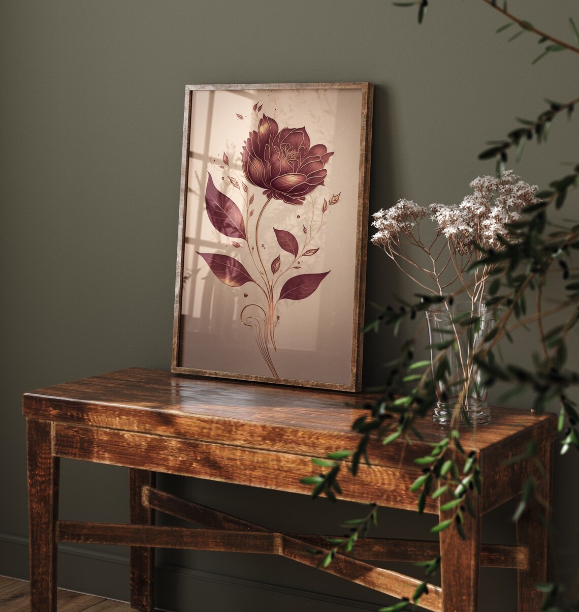 Metallic Burgundy Rose Copper Elegant Floral Minimal Art Poster - Image 4