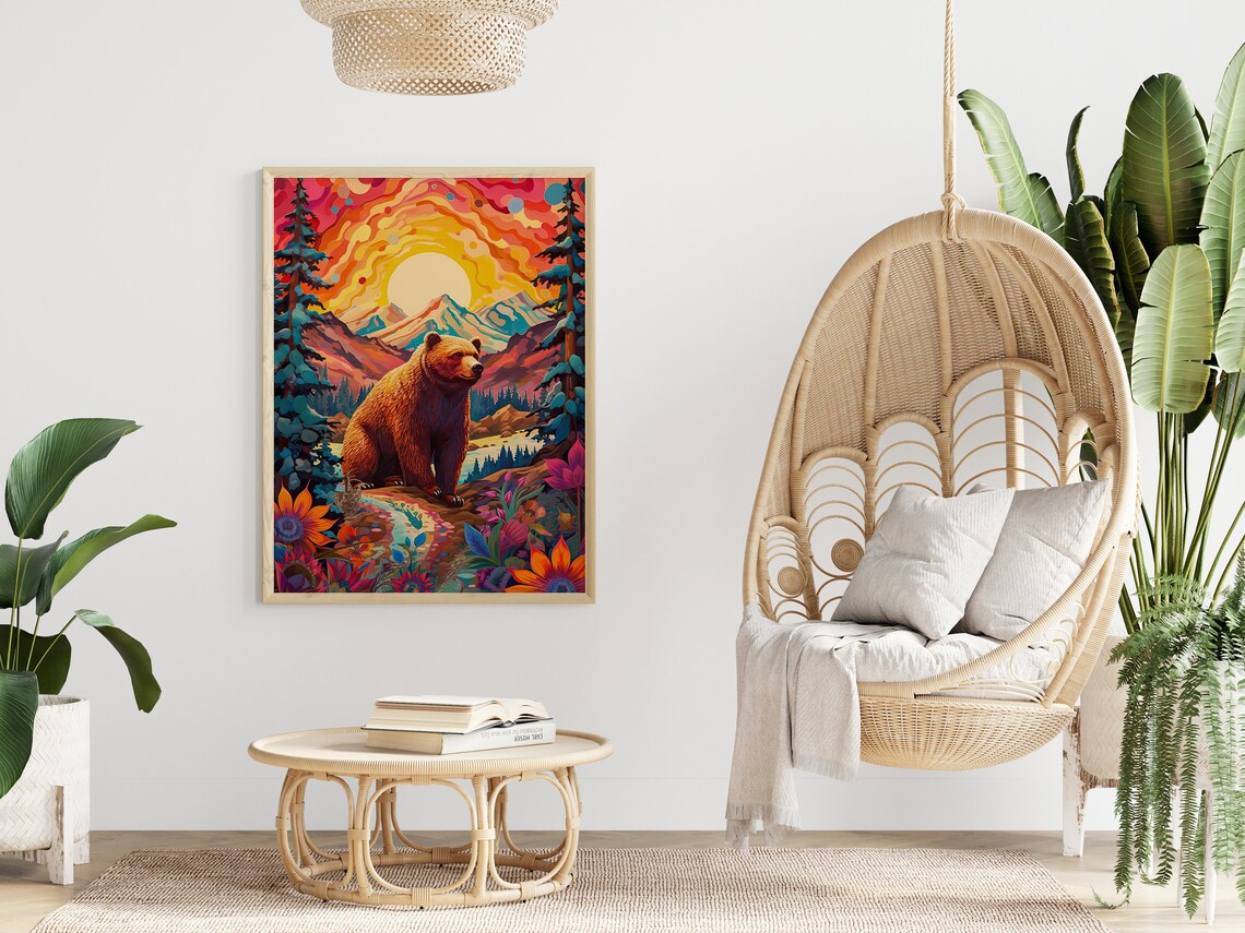 Bear Mountain Sunset Psychedelic Sky Wildflowers Wildlife Poster - Image 4