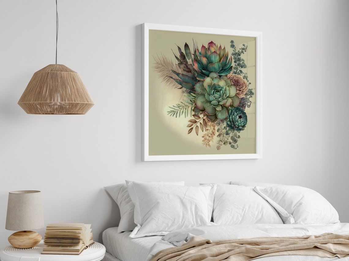 Sage Green Succulent Bouquet Echeveria Botanical Watercolor Poster - Image 4