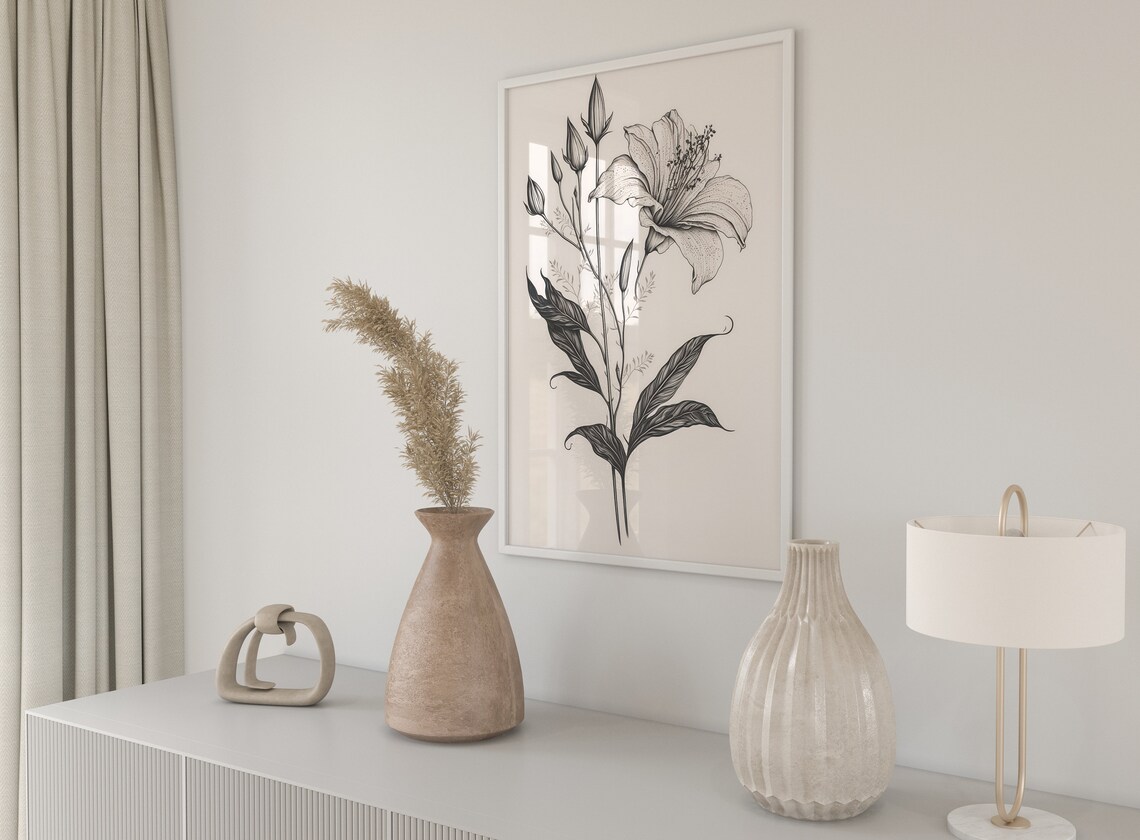 Black and White Lily Line Drawing Minimalist Botanical Art Print - Image 5