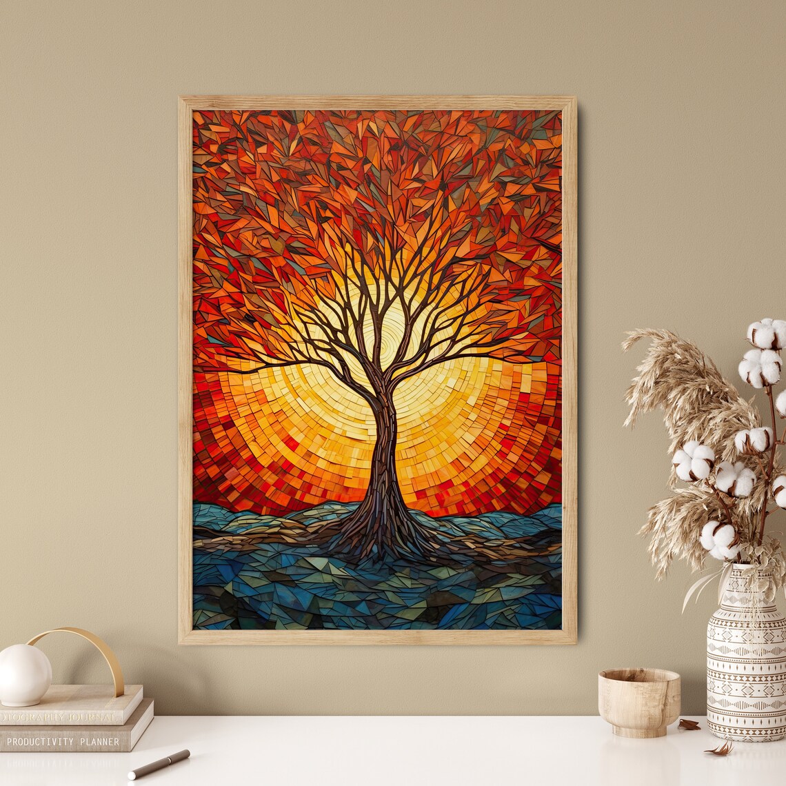 Red Tree of Life Mosaic Sunset Stained Glass Style Art Print - Image 5