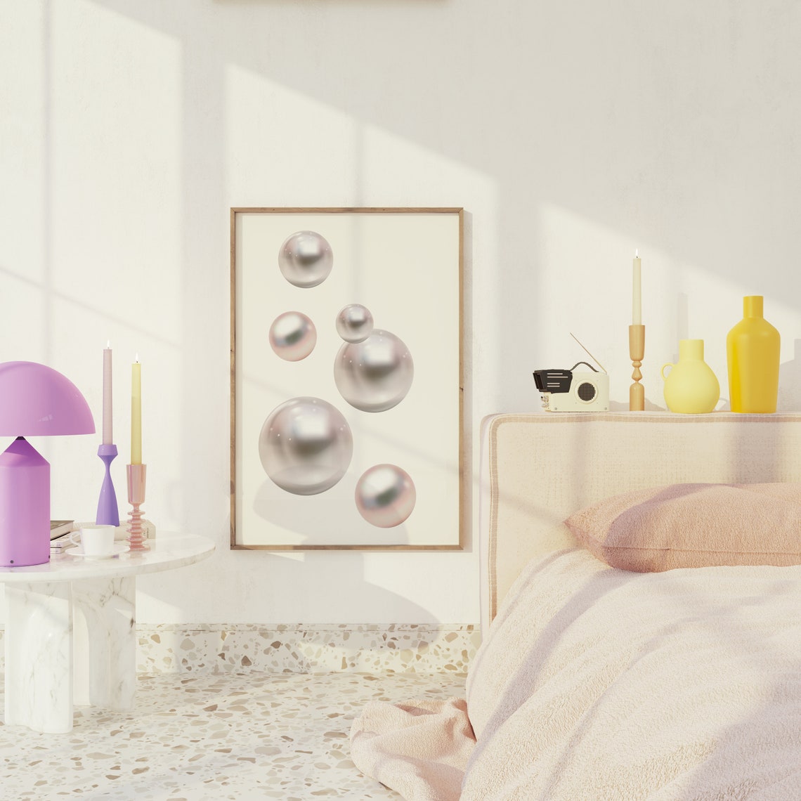 Pink Pearl Orbs Iridescent Bubbles Dreamy Minimalist Wall Poster - Image 2