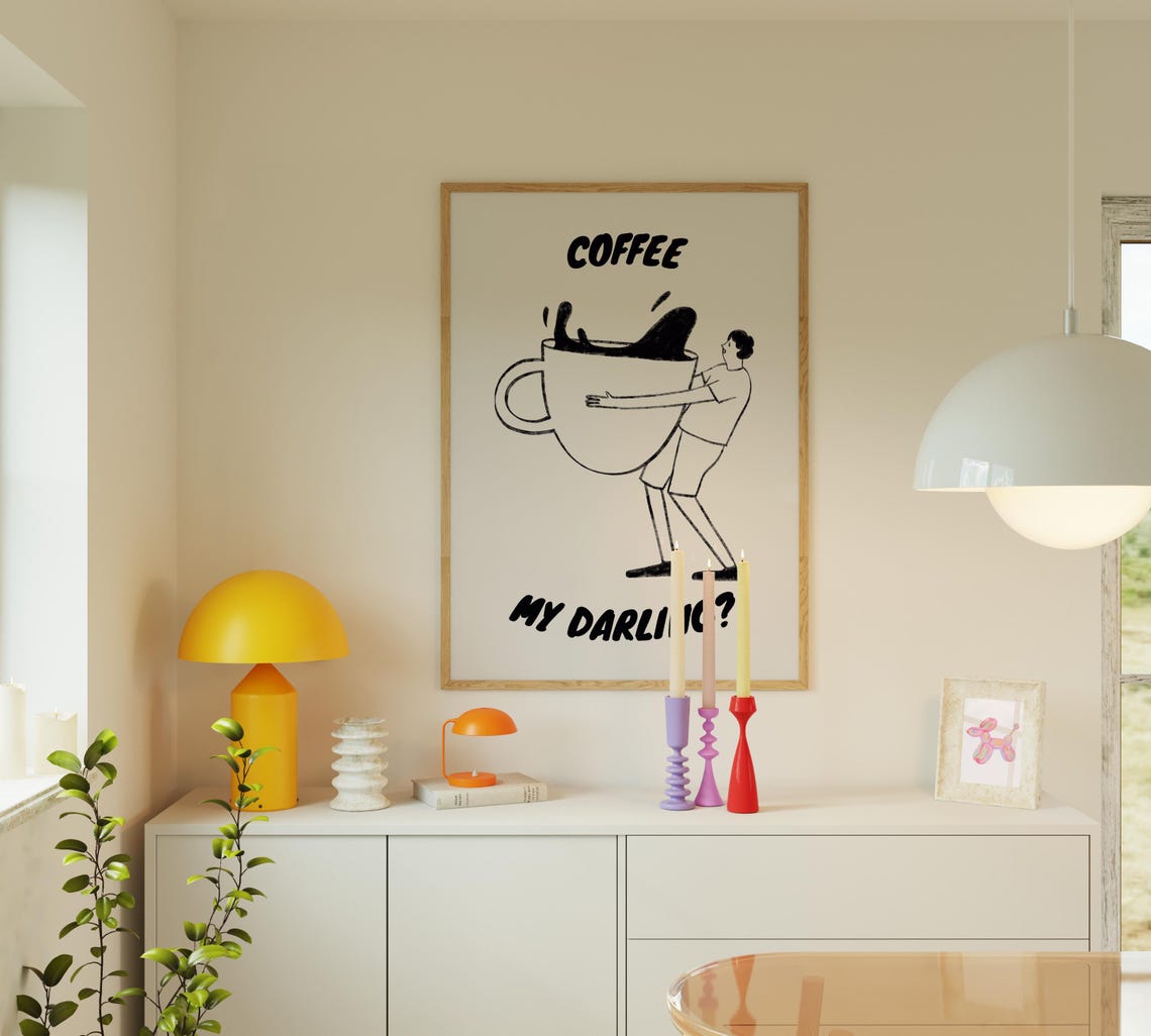 Coffee My Darling Quirky Line Art Kitchen Print Funny Barista Gift - Image 2