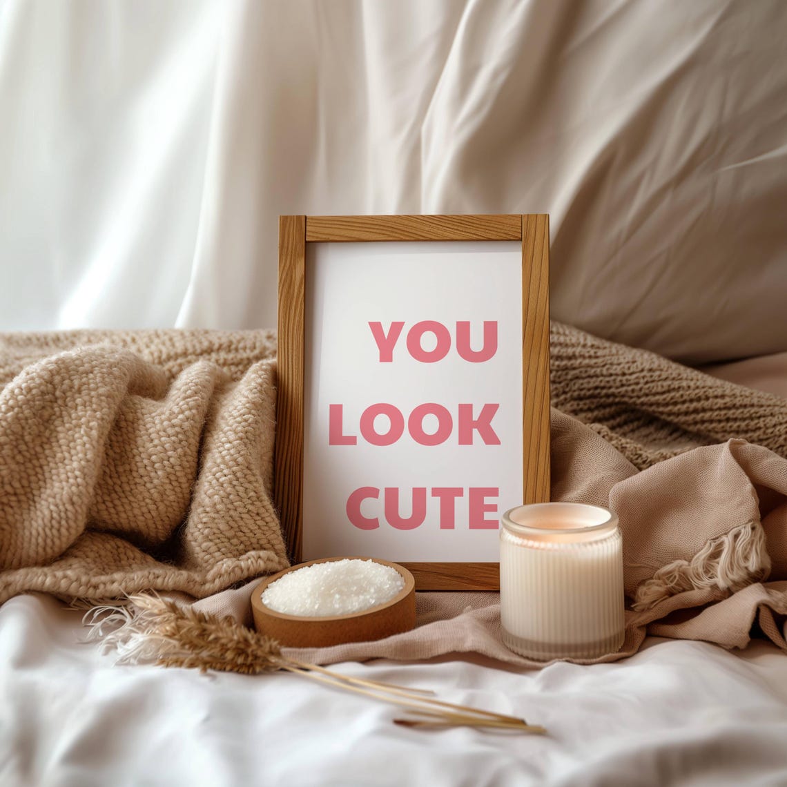 You Look Cute Soft Pink on White Sweet Cute Compliment Wall Art - Image 3