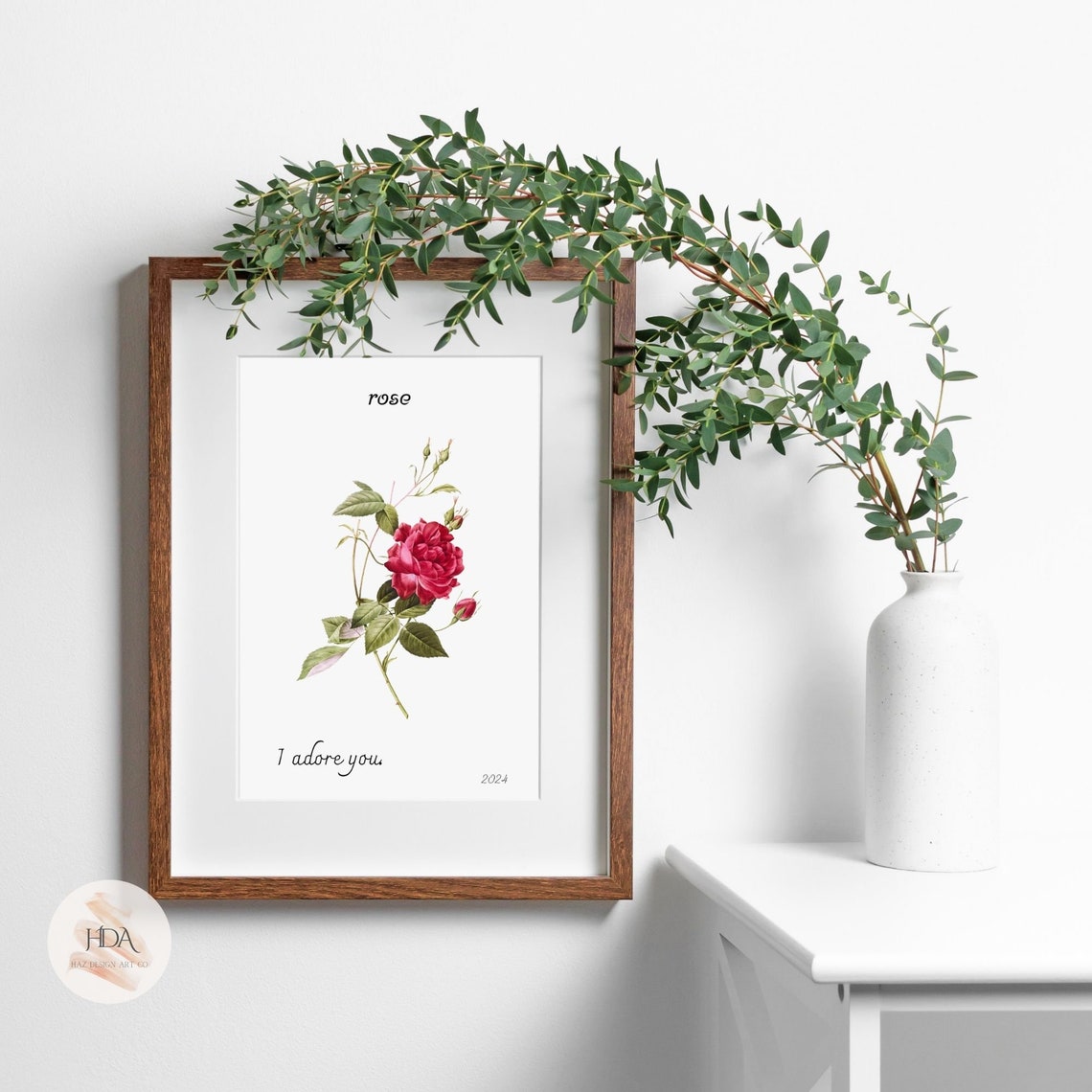 Red Rose I Adore You Botanical Vintage Floral Meaning Poster