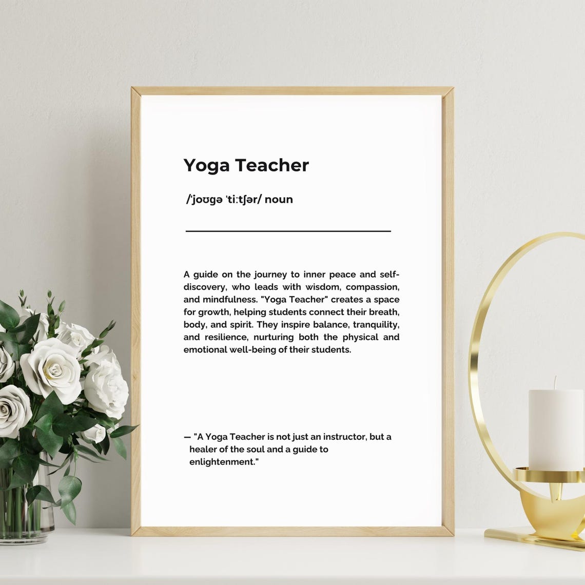 Yoga Teacher Definition Poster Mindful Studio Gift Wall Decor