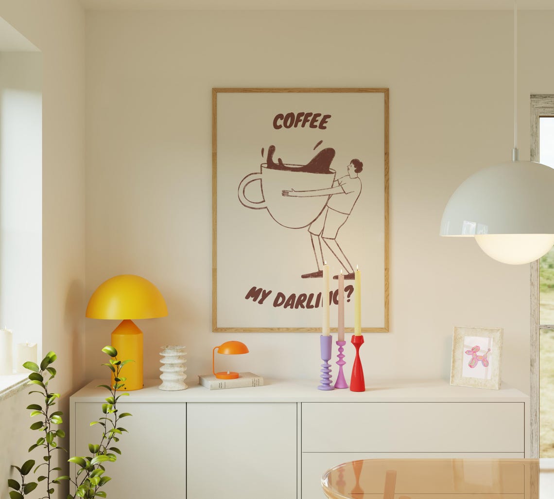 Coffee My Darling Man Carrying Giant Cup Cute Kitchen Poster - Image 2