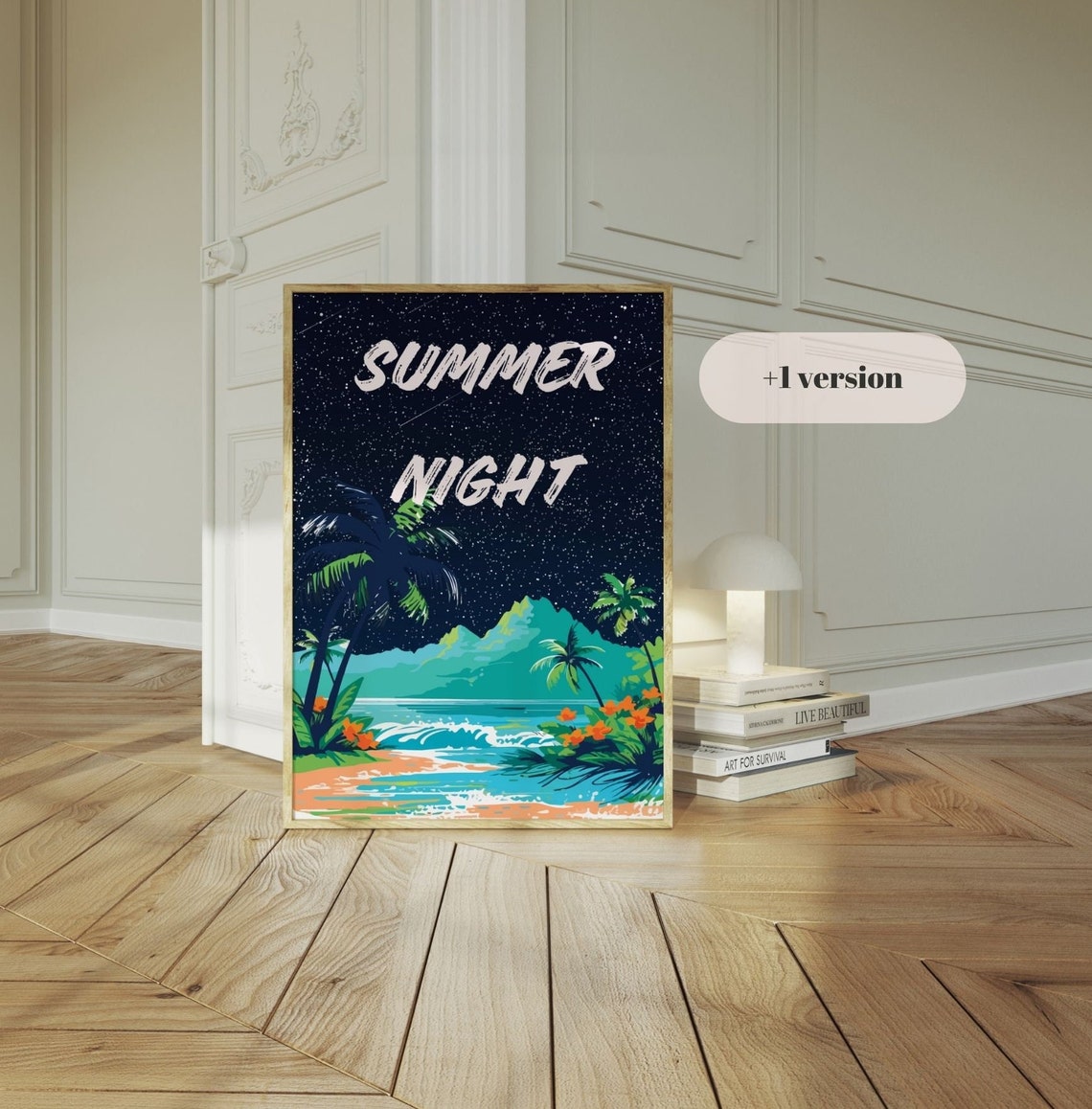 Starry Night Tropical Beach Palm Trees Retro Ocean Travel Poster - Image 3