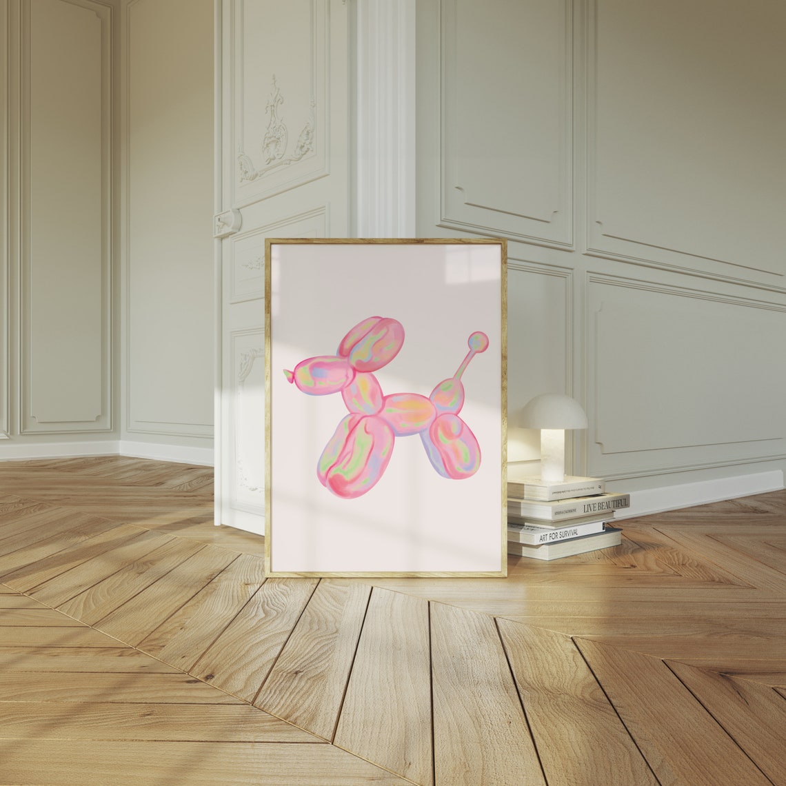 Pink Tie Dye Balloon Dog Playful Puppy Iridescent Art Room Poster - Image 2