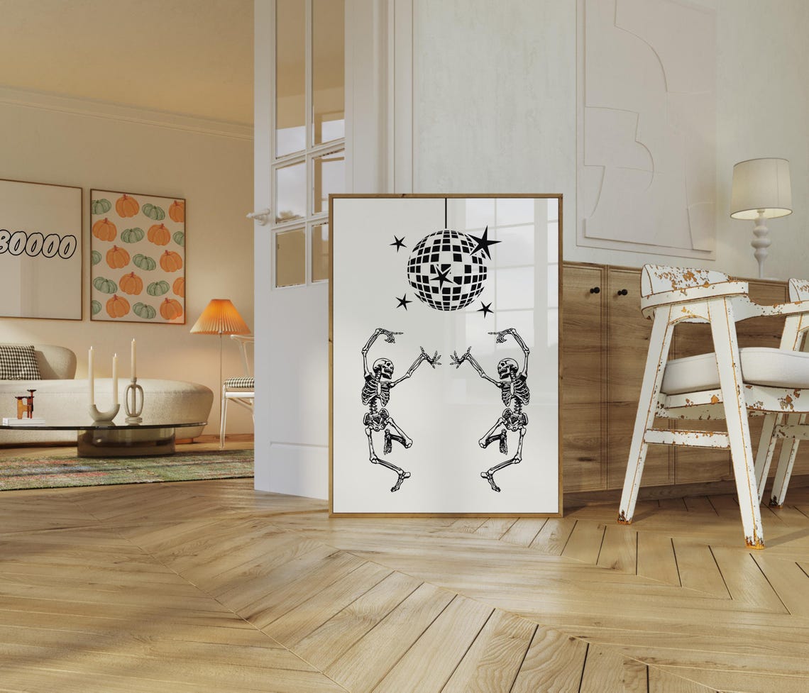 Dancing Skeletons Disco Ball Halloween Party Spooky Fun Poster