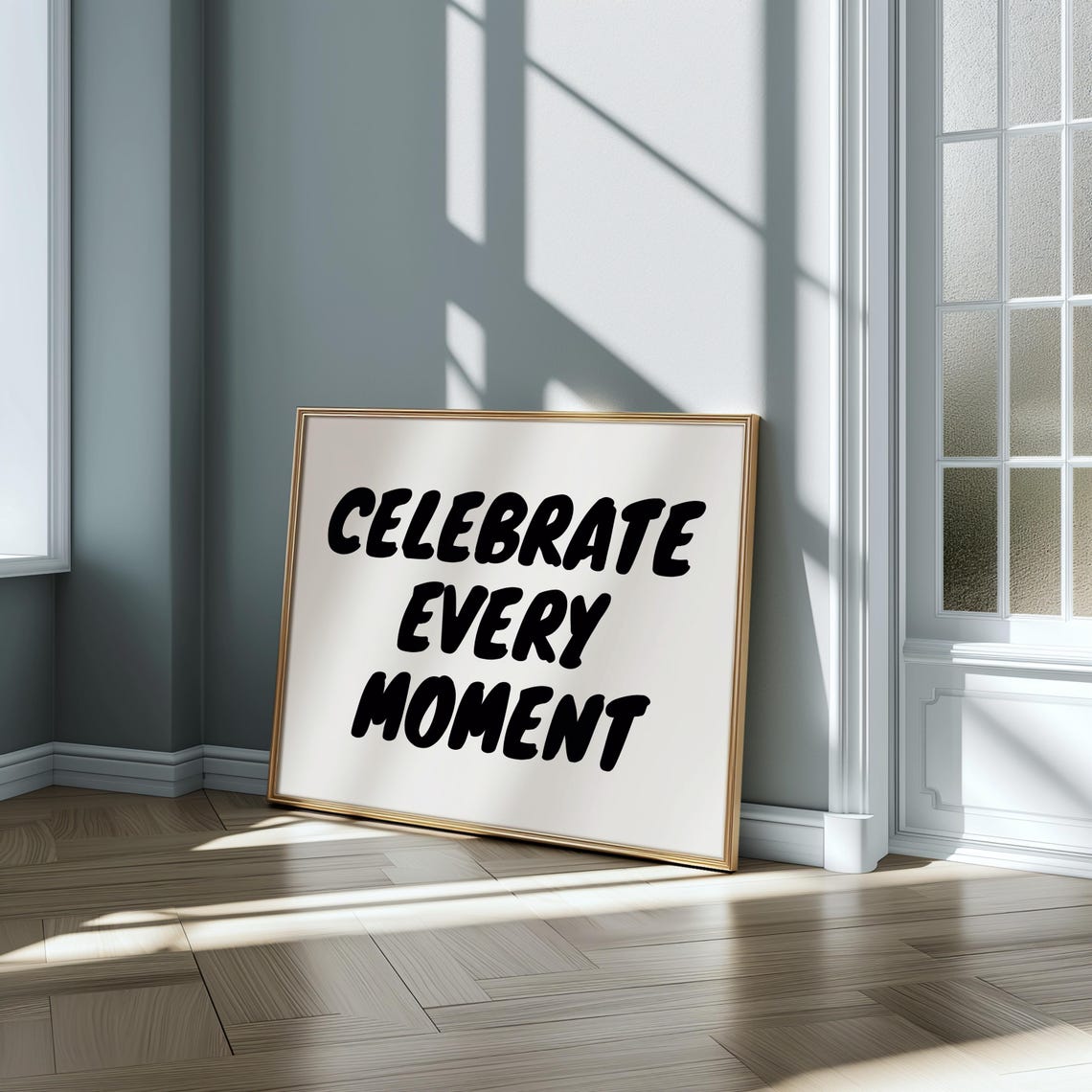 Celebrate Every Moment Black Bold Retro Lettering Gold Frame Poster - Image 3