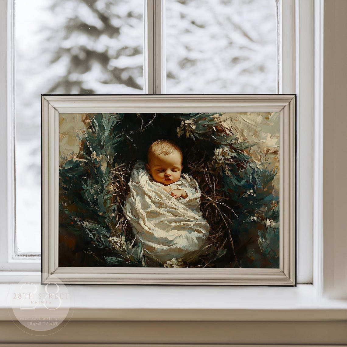 Baby Jesus Sleeping Nativity Painting Christmas Christian Art Poster - Image 3