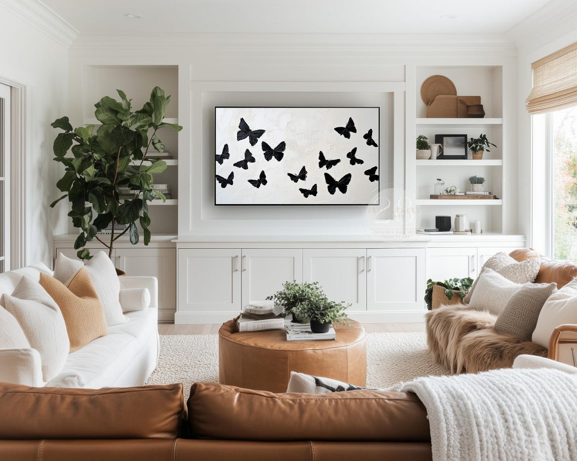 Black Butterflies White Textured Canvas 3D Painted Insect Art Poster - Image 3