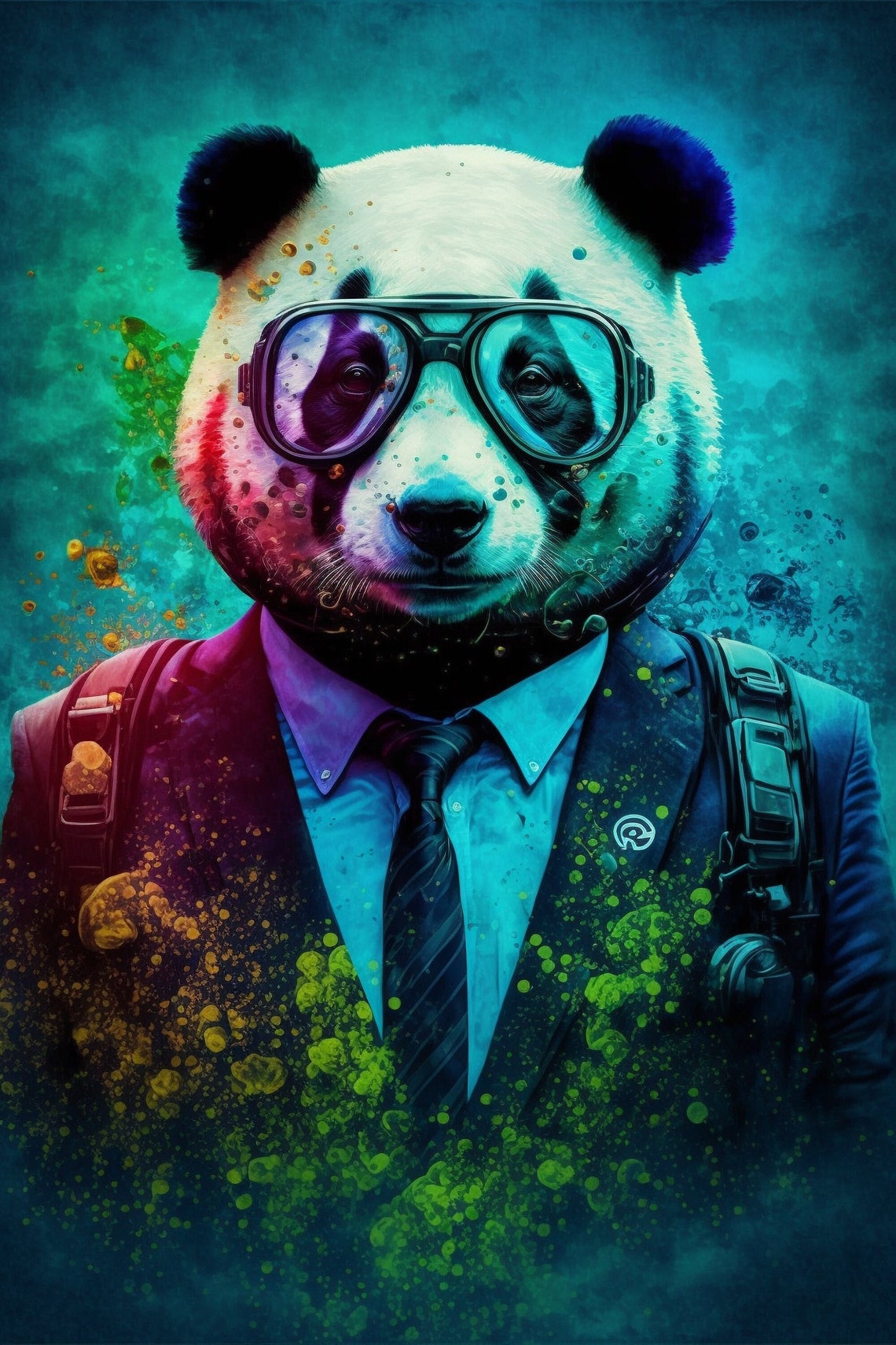 Dapper Panda in Suit Glasses Gentleman Pop Art Portrait Print