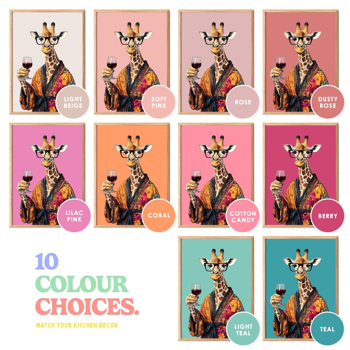 Giraffe in Glasses and Floral Robe Holding a Glass of Red Wine Poster - Image 5