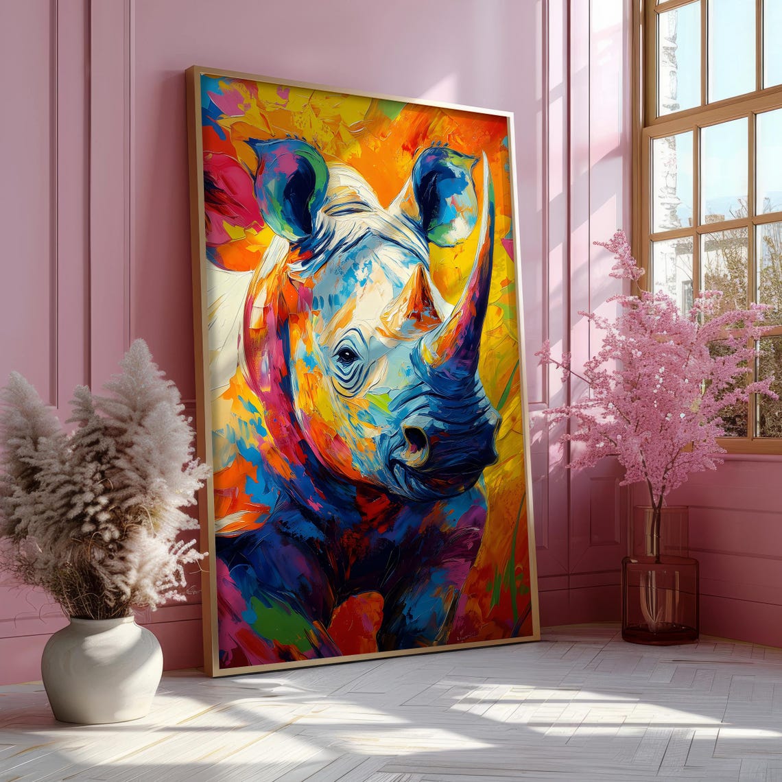 Rhinoceros in Bold Rainbow Abstract Paint Wild Animal Poster - Image 7