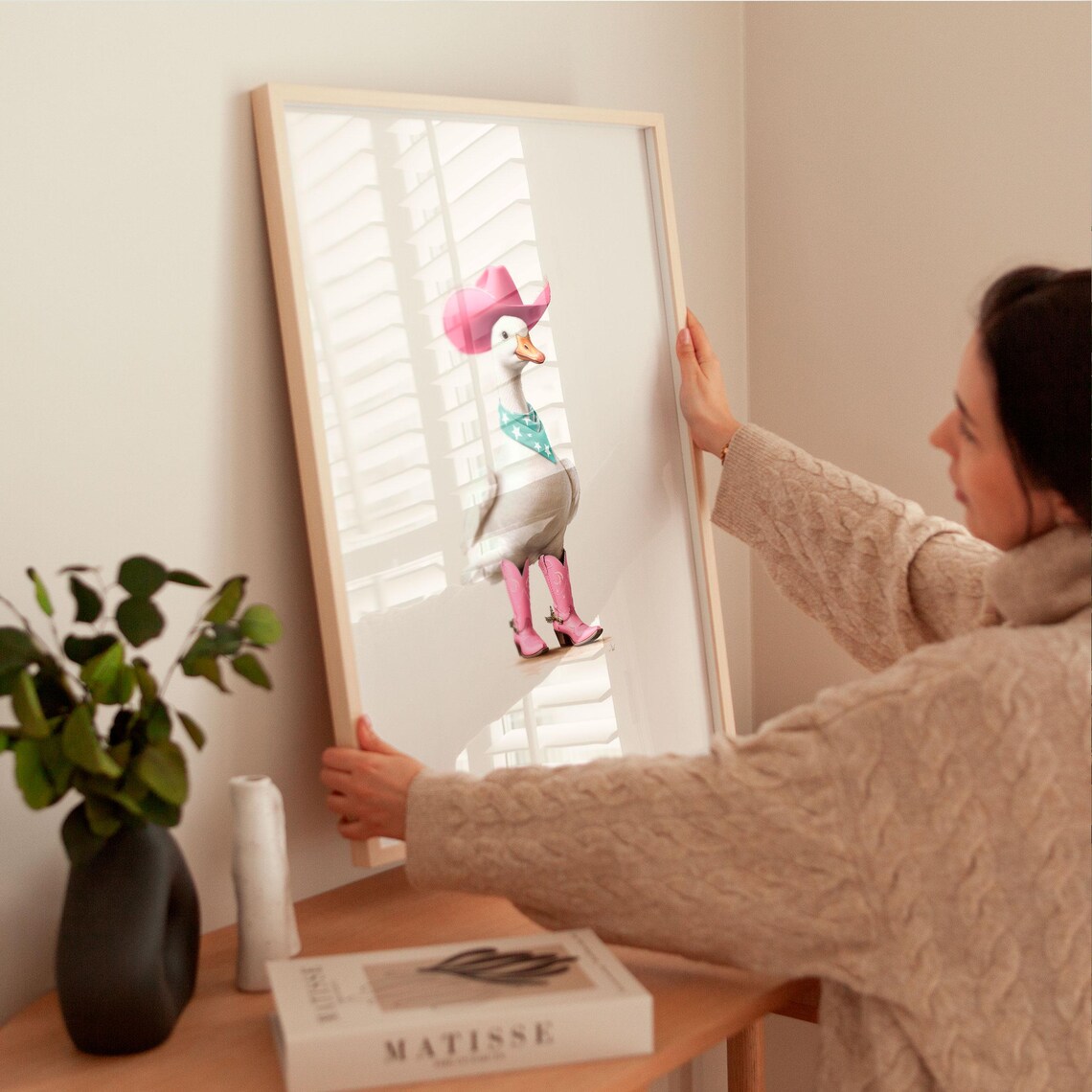 Silly Cowgirl Goose in Pink Cowboy Boots and a Pink Hat Poster - Image 2