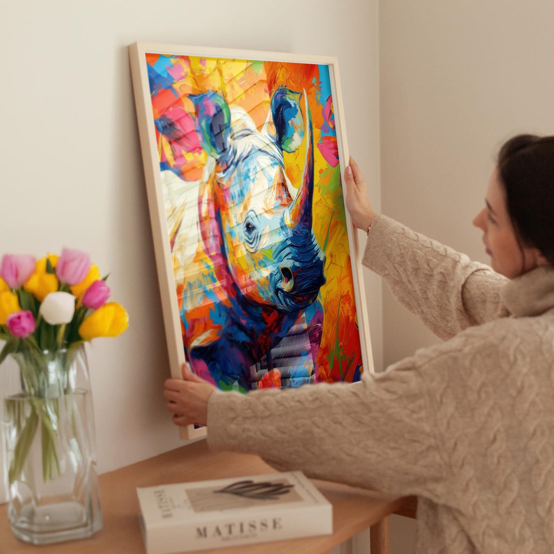 Rhinoceros in Bold Rainbow Abstract Paint Wild Animal Poster - Image 3