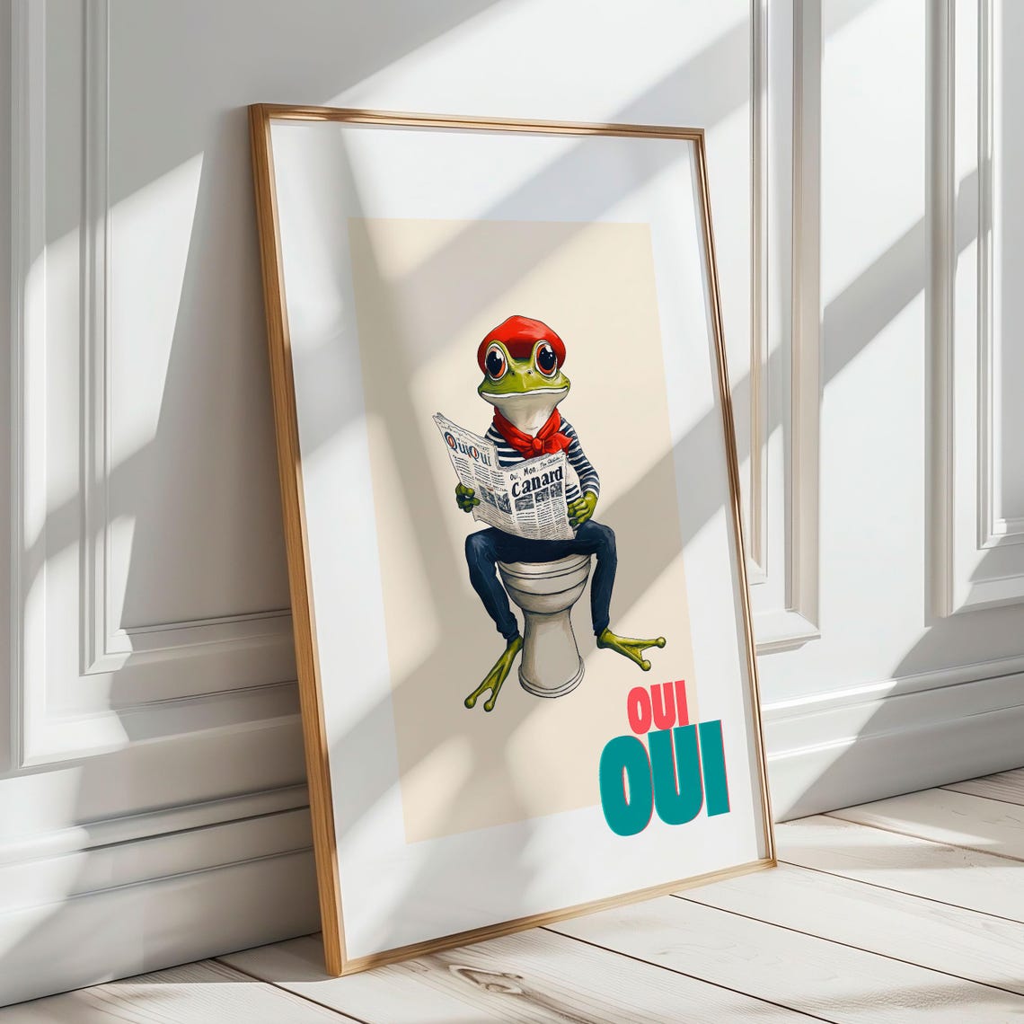 Oui Oui French Frog in a Red Beret on a Toilet Reading a Poster - Image 6