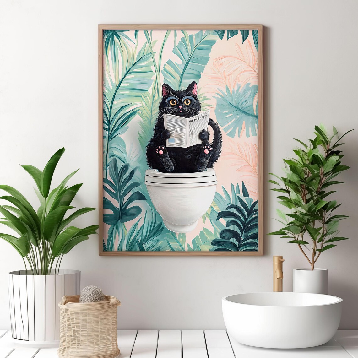 Black Cat on Toilet, Funny Bathroom Wall Poster - Image 3