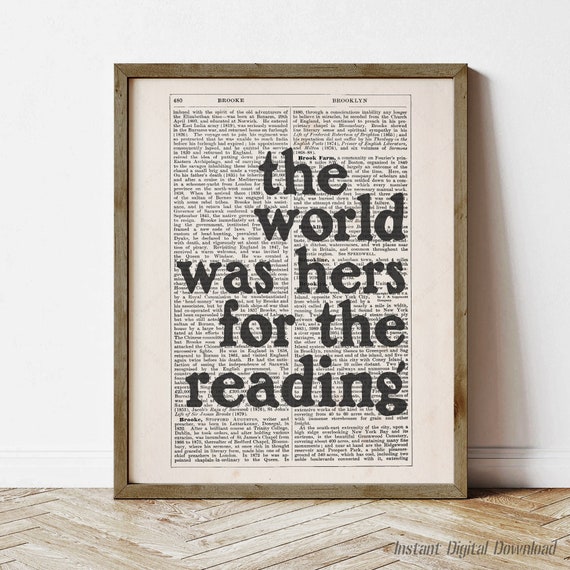 The World Was Hers For The Reading Betty Smith Quote Instant Wall Art Decor Print Locally A Tree Grows In Brooklyn For Her