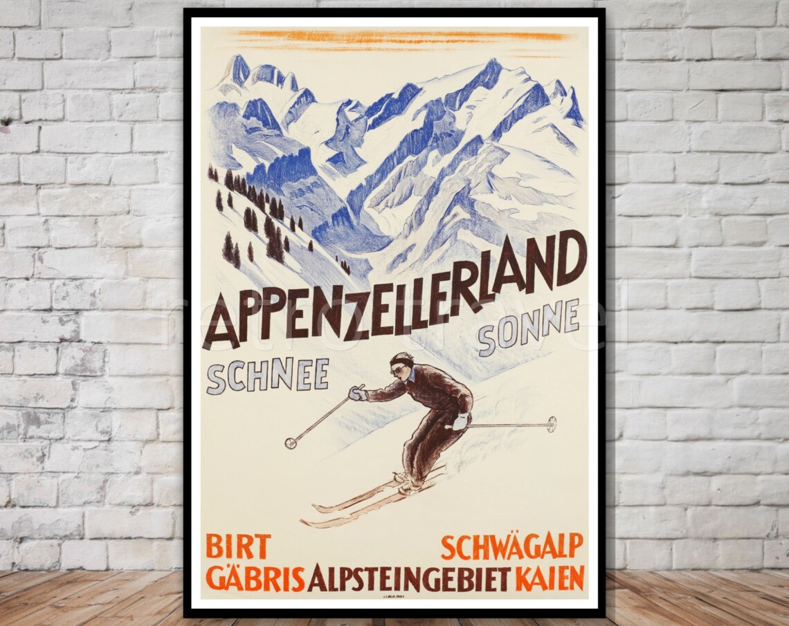 Appenzellerland Switzerland Ski Poster Instant Swiss Ski Poster Ski Travel Poster Switzerland Travel Poser