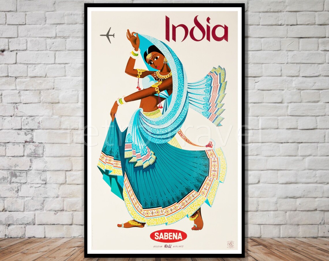 India Travel Poster, Sabena Airlines Travel Poster