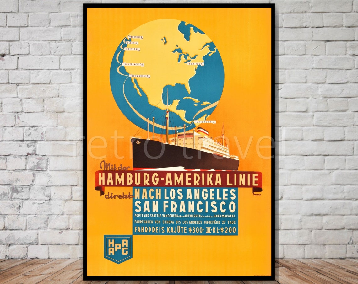 Hamburg Amerika Linie Vintage Ocean Liner Poster Los Angeles Sailing
