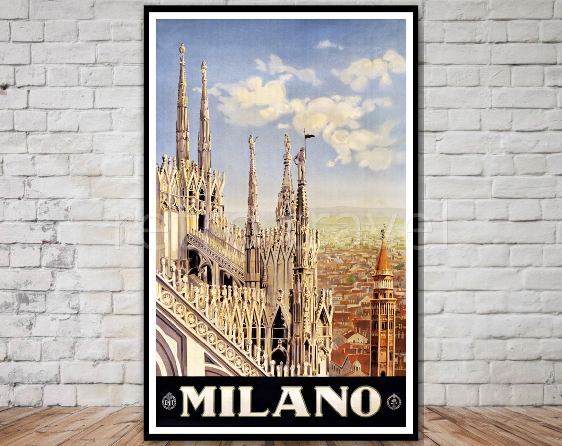 Milano Italy Duomo Cathedral Gothic Vintage Travel Poster Art