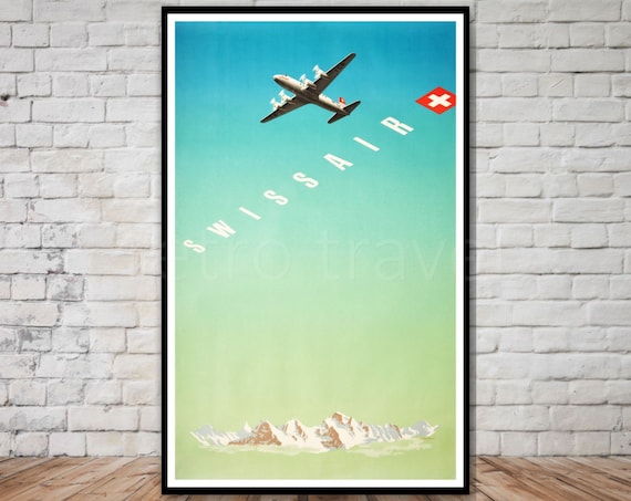 Swissair Travel Poster Instant Retro Travel Print Vintage Swizterland Poster Swiss Alps Wall Art