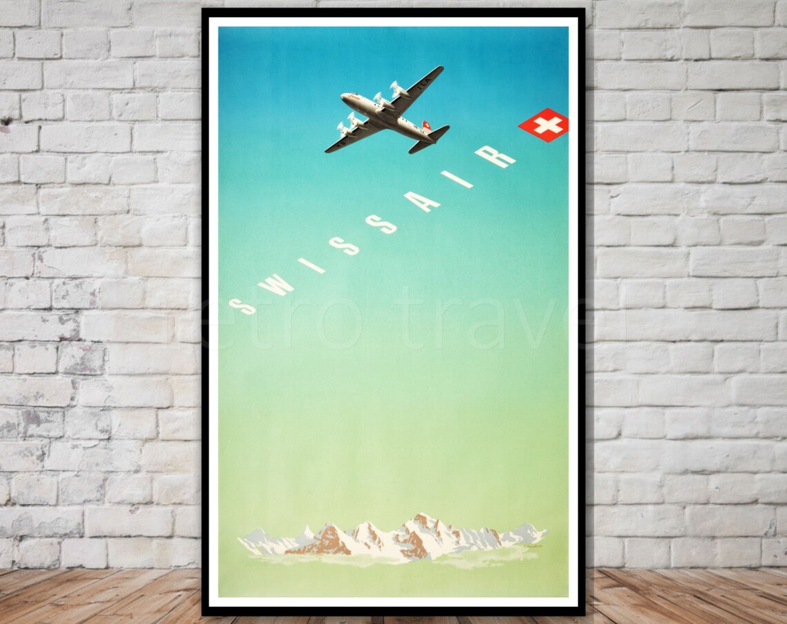 Swissair Travel Poster Instant Retro Travel Print Vintage Swizterland Poster Swiss Alps Wall Art