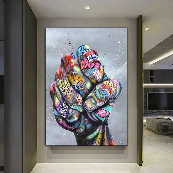 Graffiti Raised Fist Colorful Tags Street Art Strength Power Poster