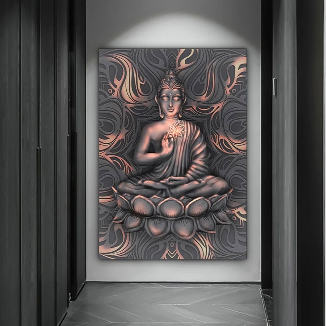 Buddha Lotus Meditation Bronze Mandala Sacred Stillness Zen Art Print
