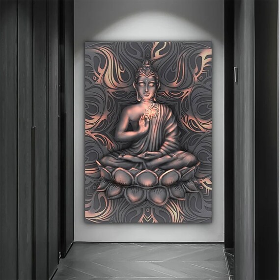Buddha Lotus Meditation Bronze Mandala Sacred Stillness Zen Art Print