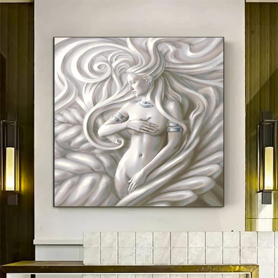Marble Goddess White Sculpture Woman Flowing Hair Divine Art Print