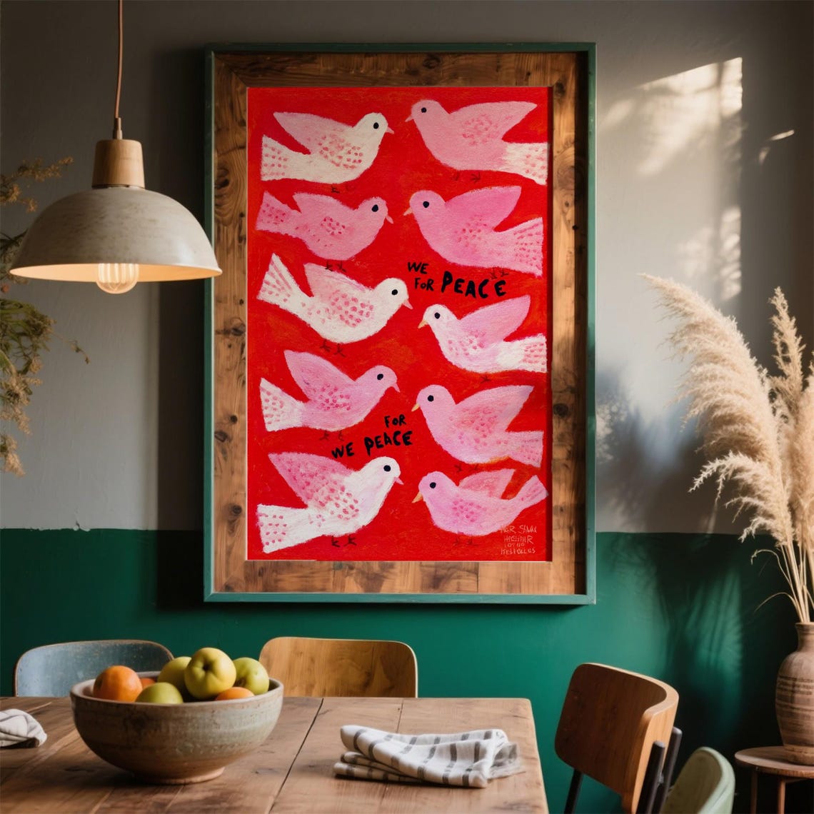 We For Peace Doves Art Print Colorful Bird Illustration Modern Message Wall Decor Hope And Harmony