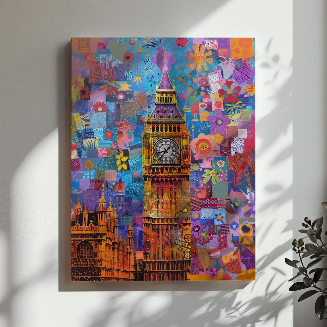 Big Ben London Vibrant Patchwork Floral City Landmark Art Poster - Image 3