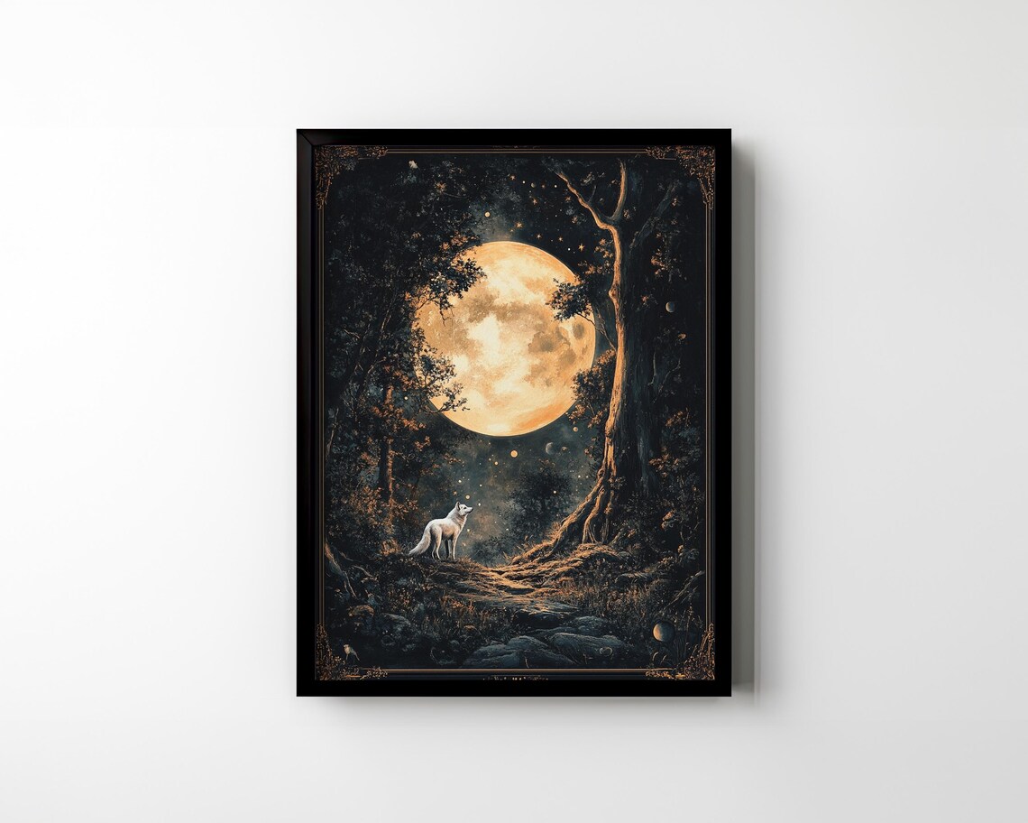 White Wolf Poster Print, Celestial Floral Deco Art - Image 3