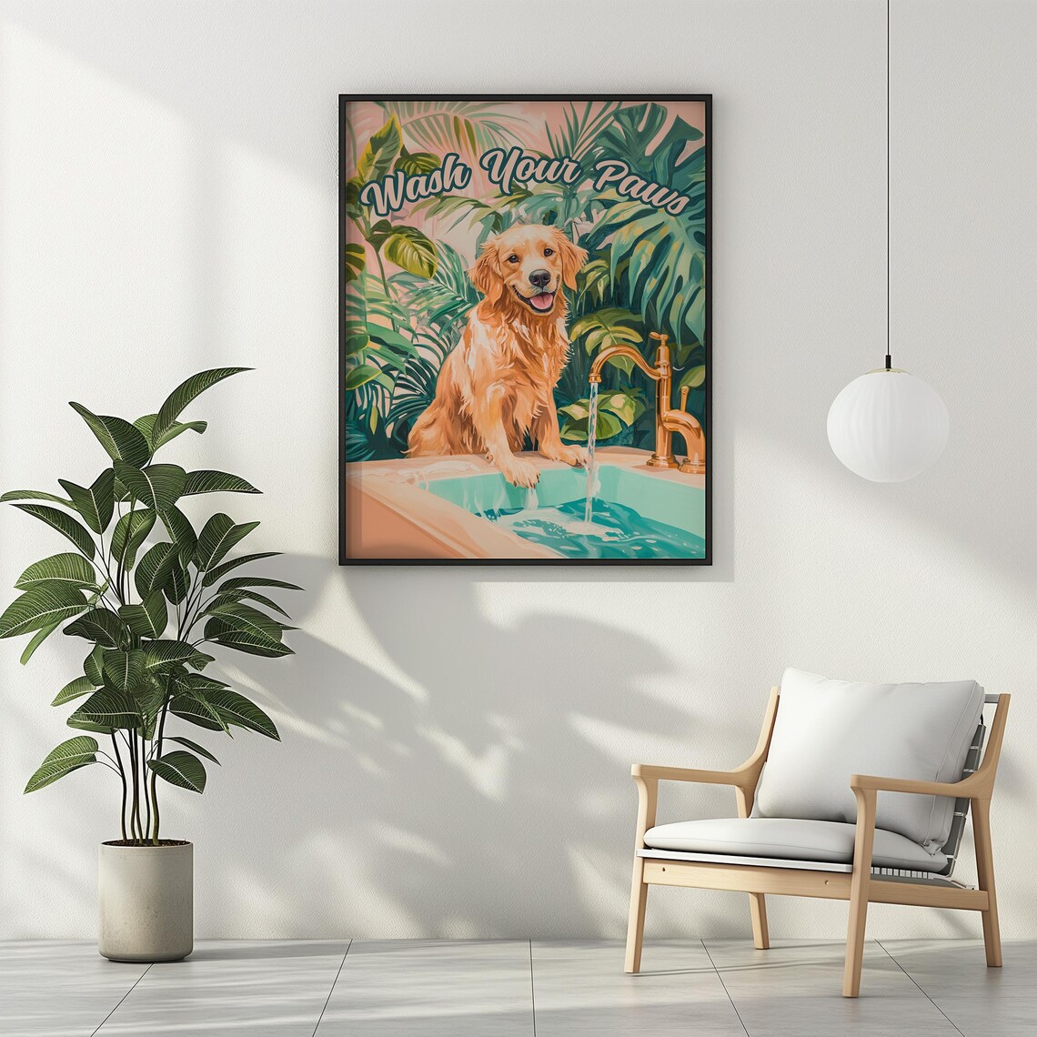 Wash Your Paws Golden Retriever Bathroom Art Print - Image 2