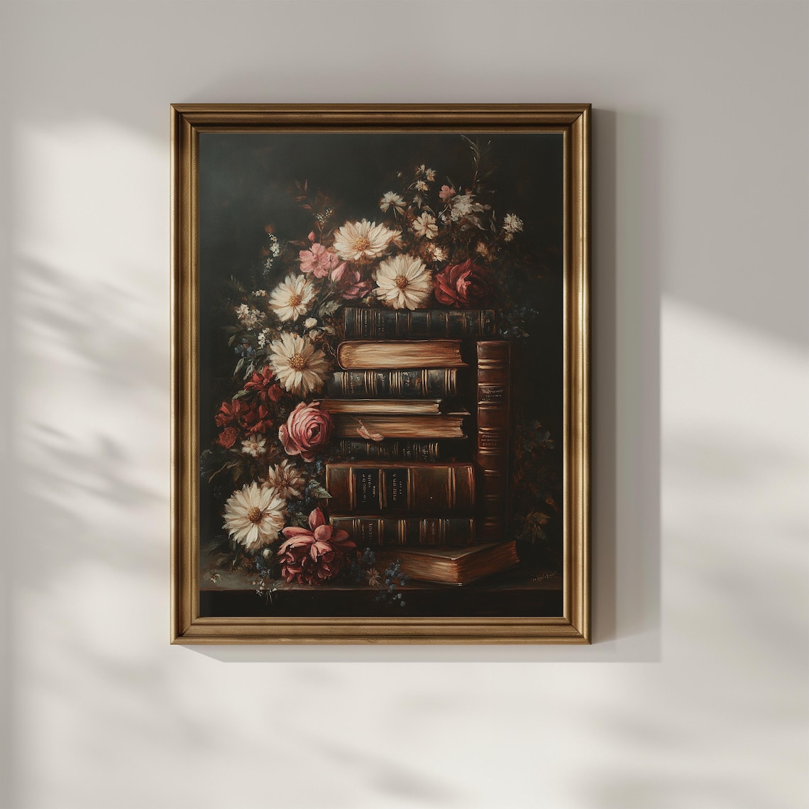 Books Wildflowers Vintage Oil Painting Art Print - Image 2