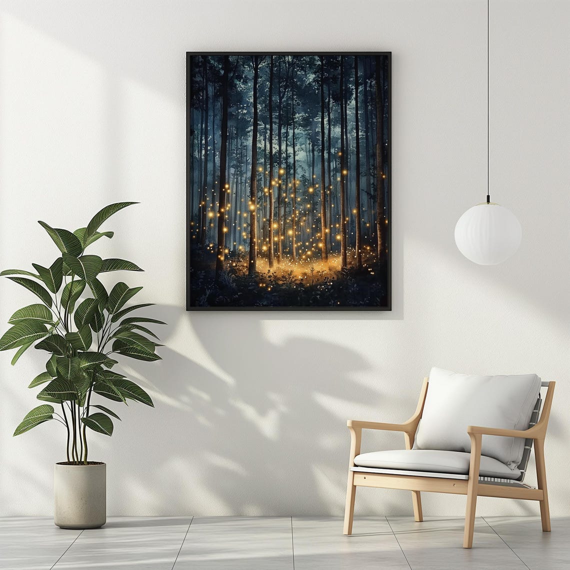 Enchanted Firefly Forest Night Moody Dark Maximalist Nature Art Print - Image 2